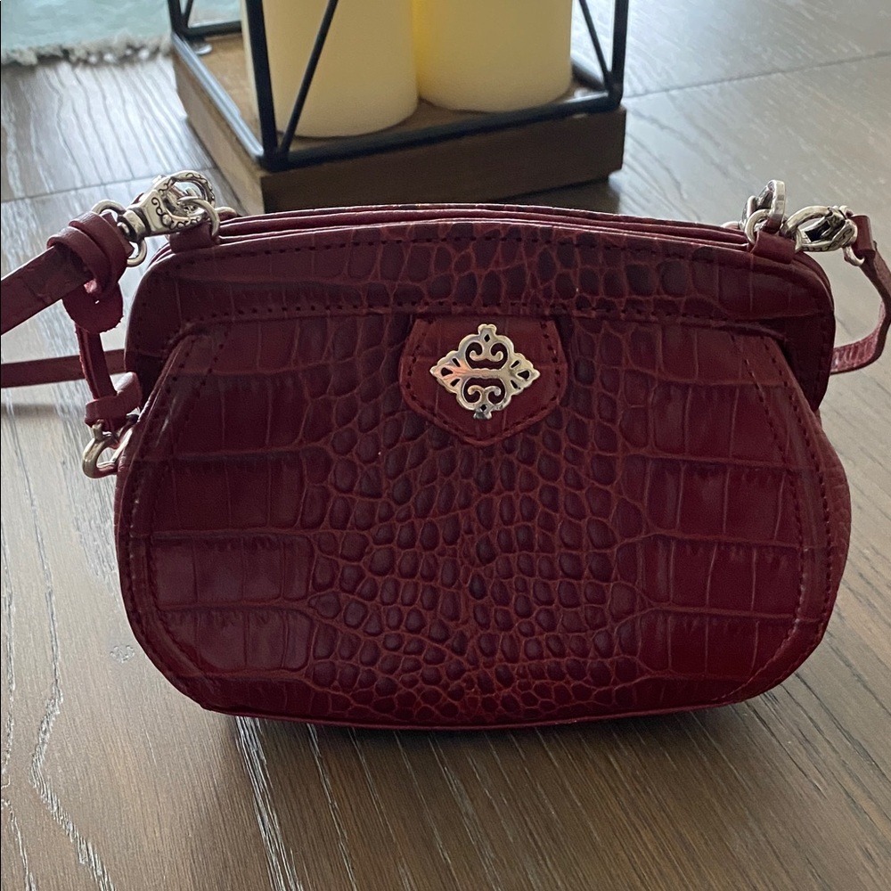 Brighton Burgundy Croc-Embossed Crossbody Bag